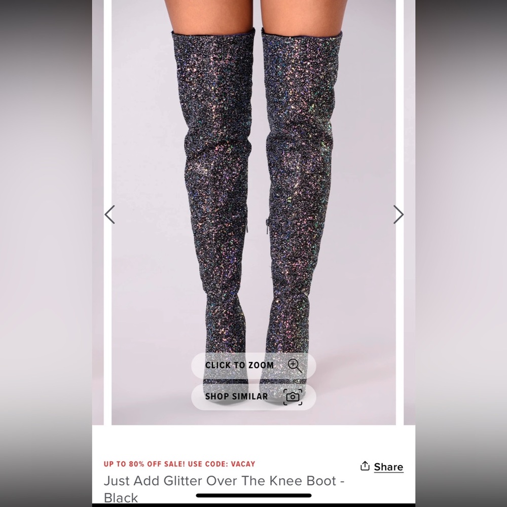Fashion Nova Glitter Over the Knee Boots - Black